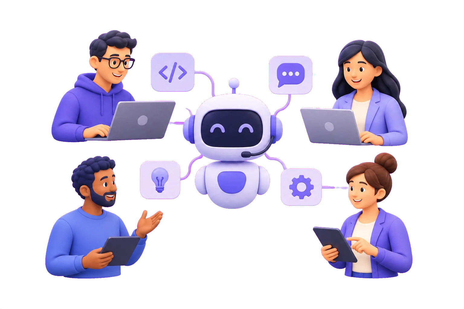 Illustration of a connected chatbot delivery team