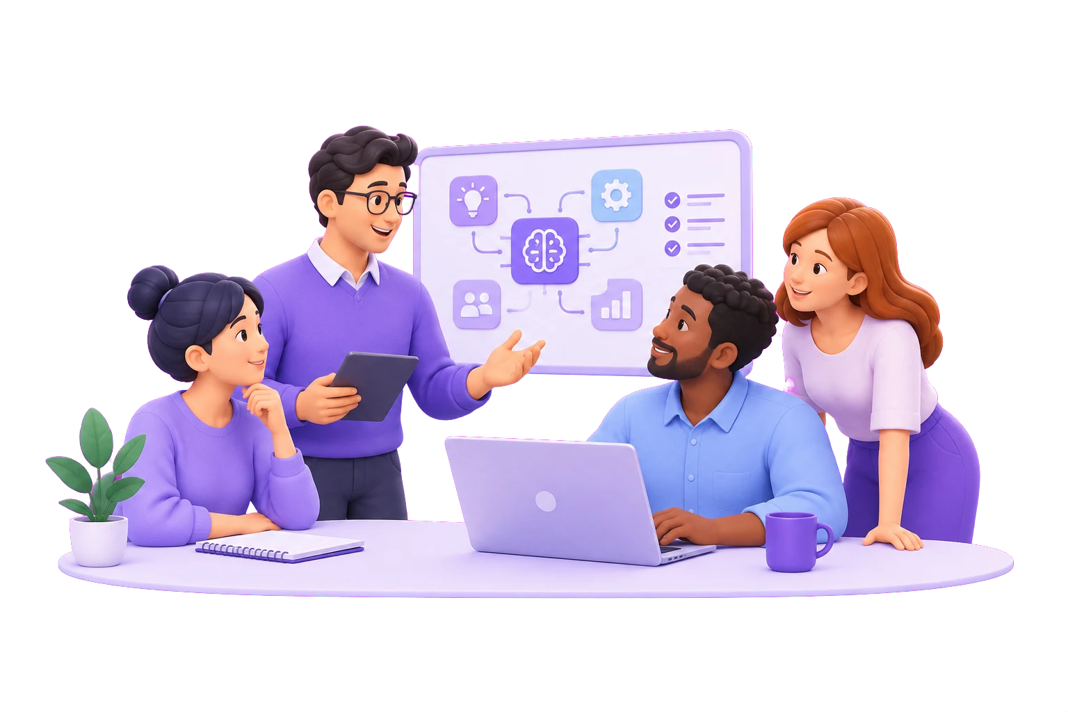 Illustration of a connected AI product team planning together