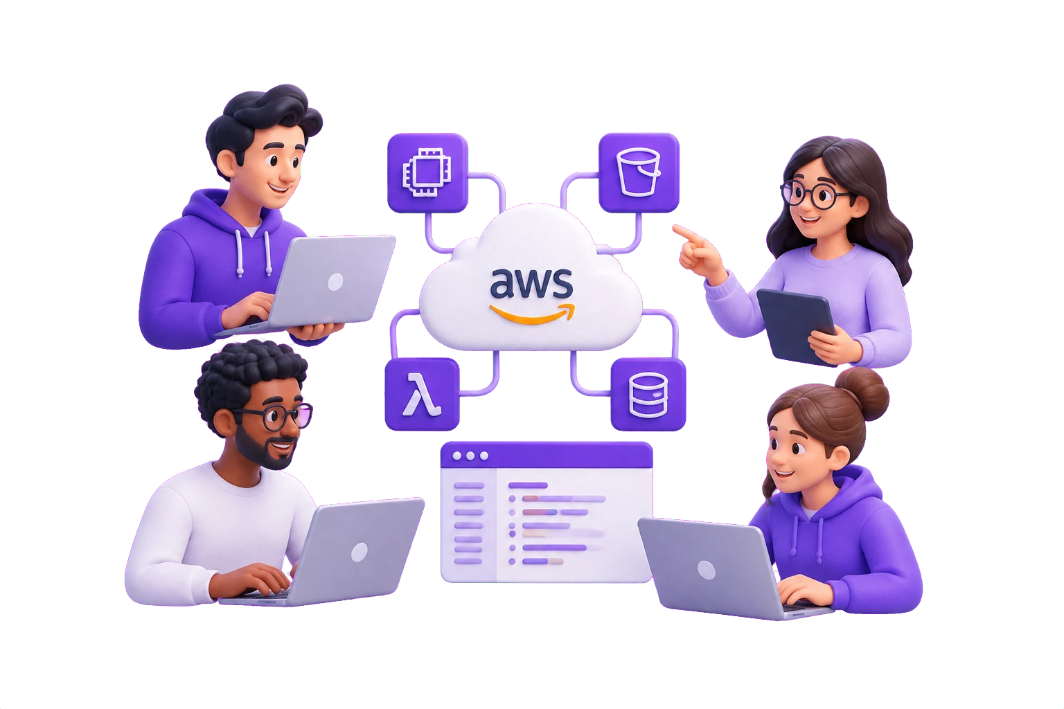 Illustration of a connected cloud product team