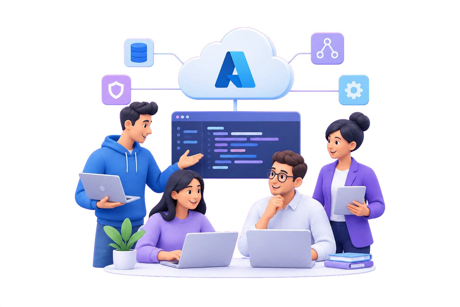 Illustration of a connected team planning and building cloud applications