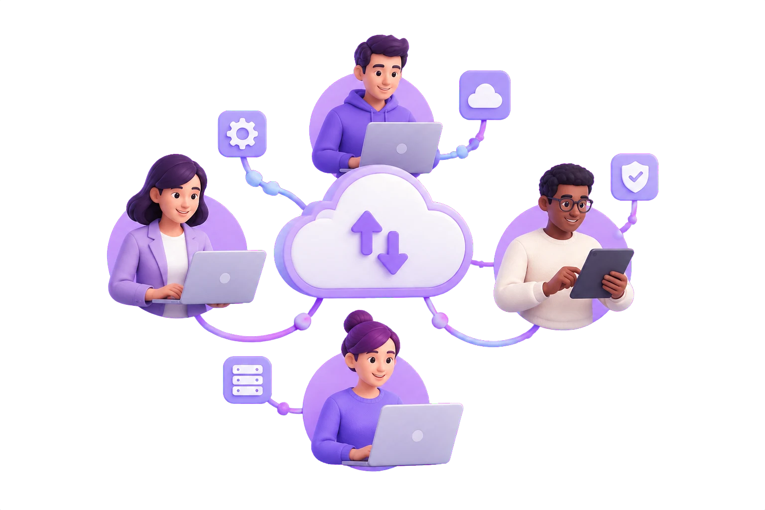 Illustration of a connected cloud delivery team