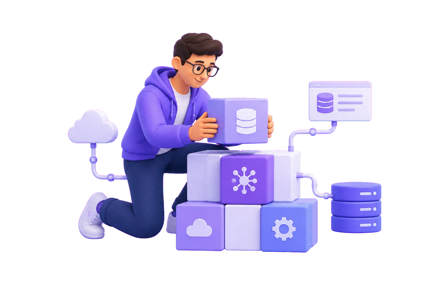 Engineer assembling a data platform from modular blocks