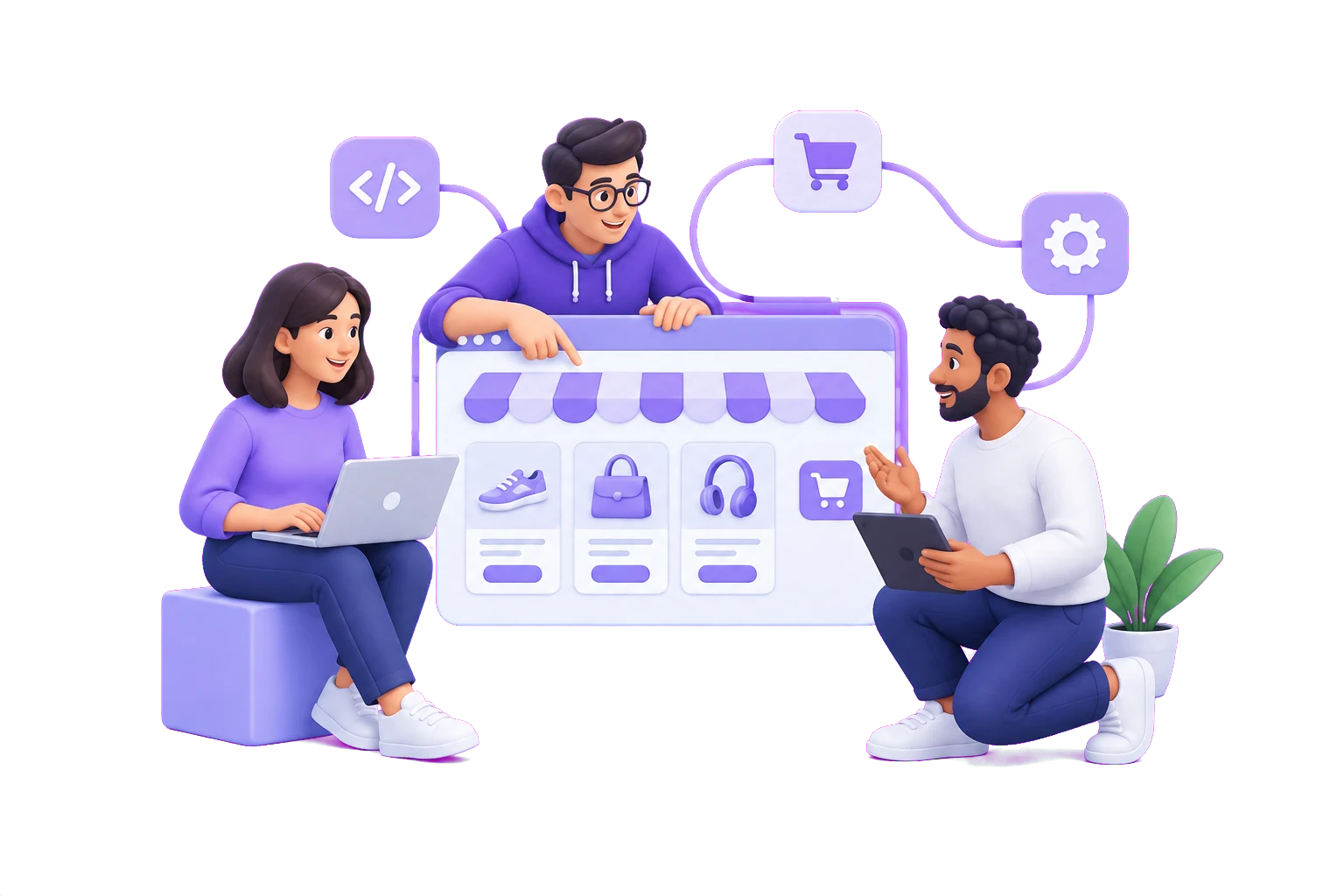 Illustration of a connected ecommerce product team