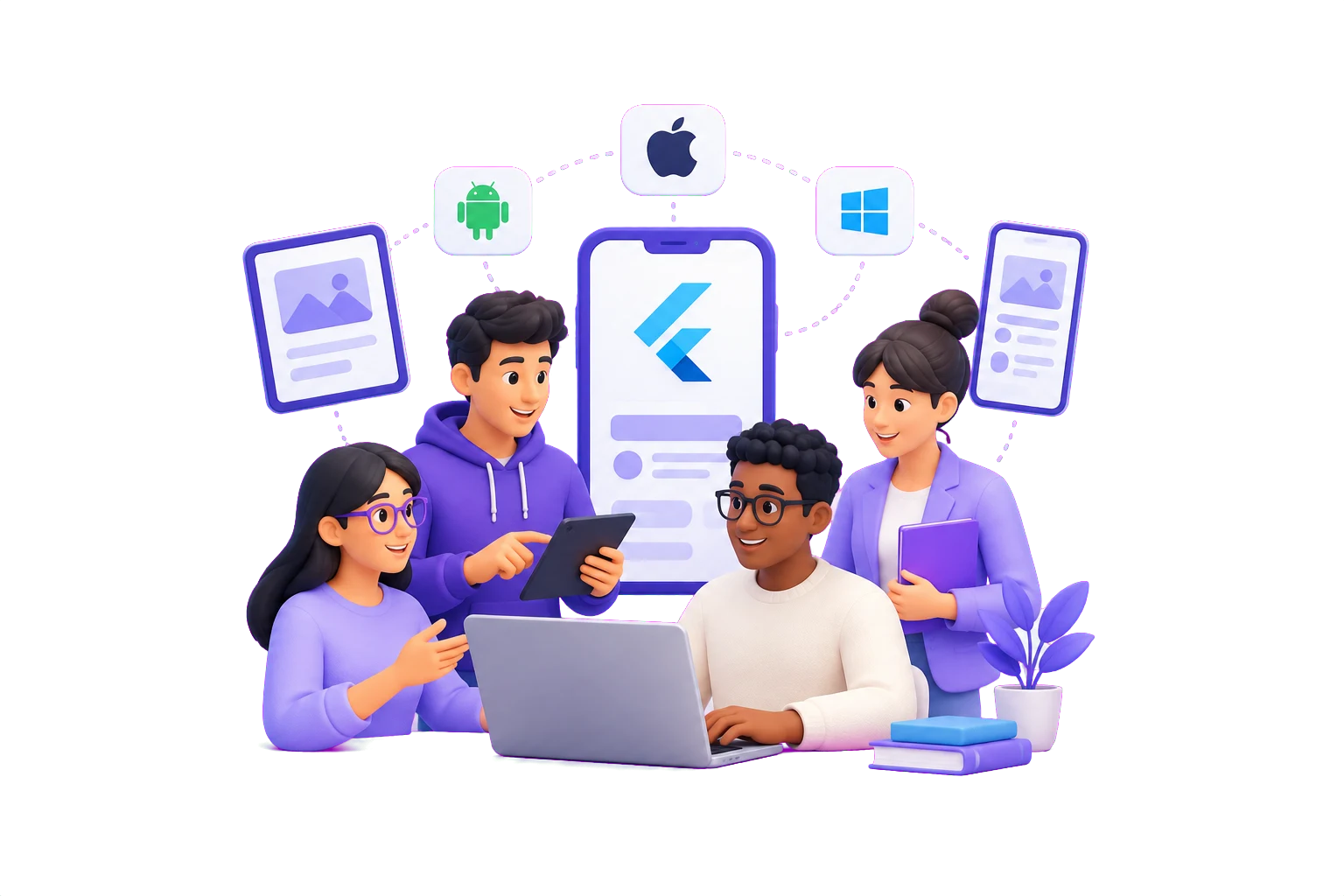 Illustration of a connected cross-platform product team