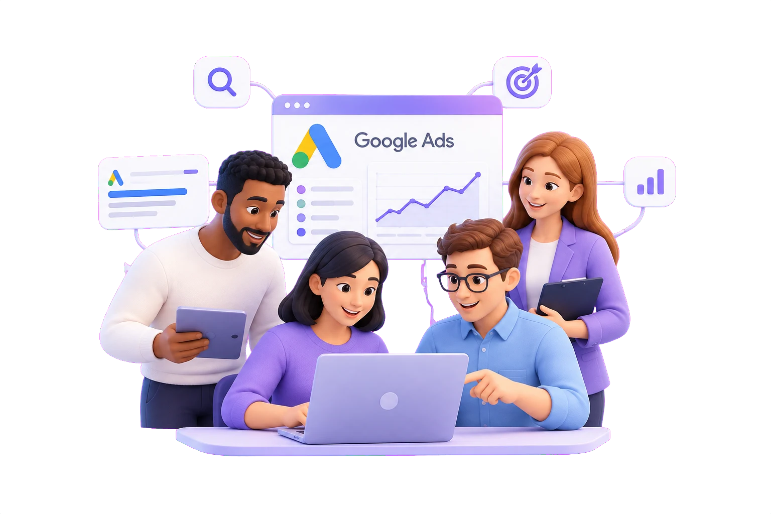 Illustration of a connected paid search team