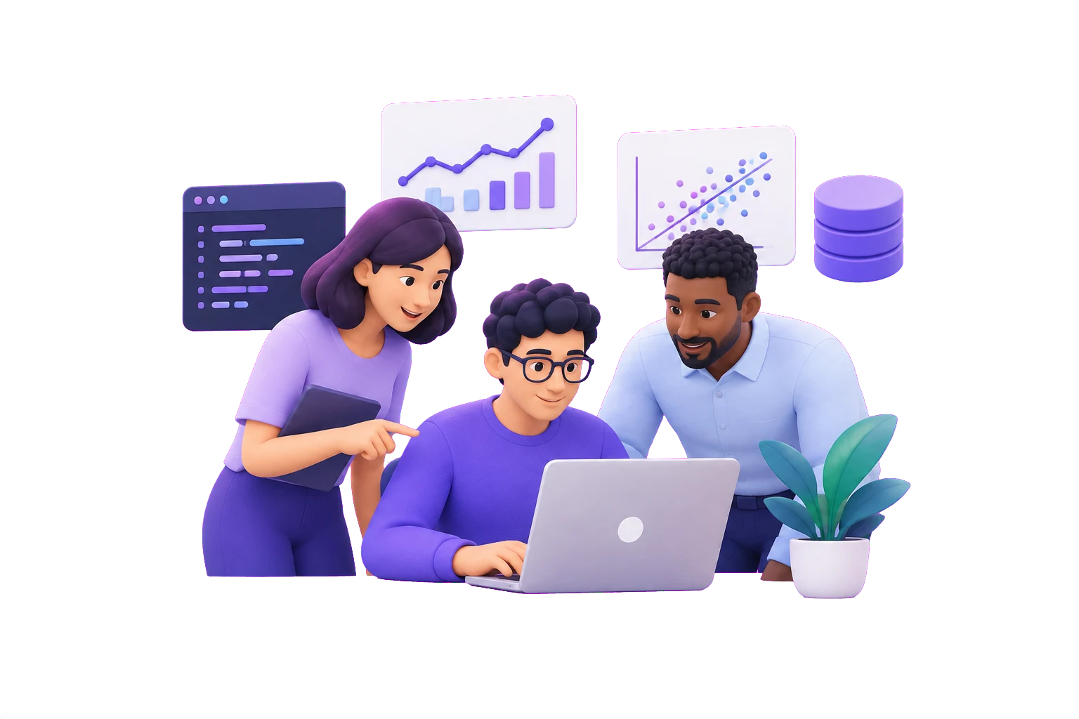 Illustration of a connected product team working together