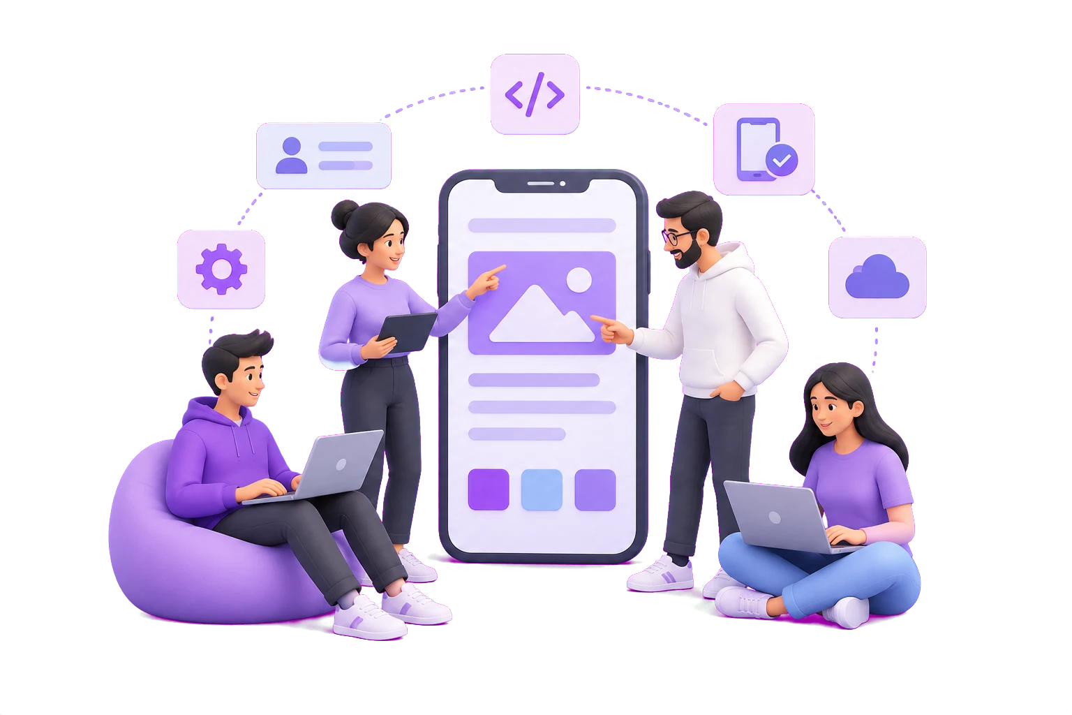 Illustration of a connected mobile product team