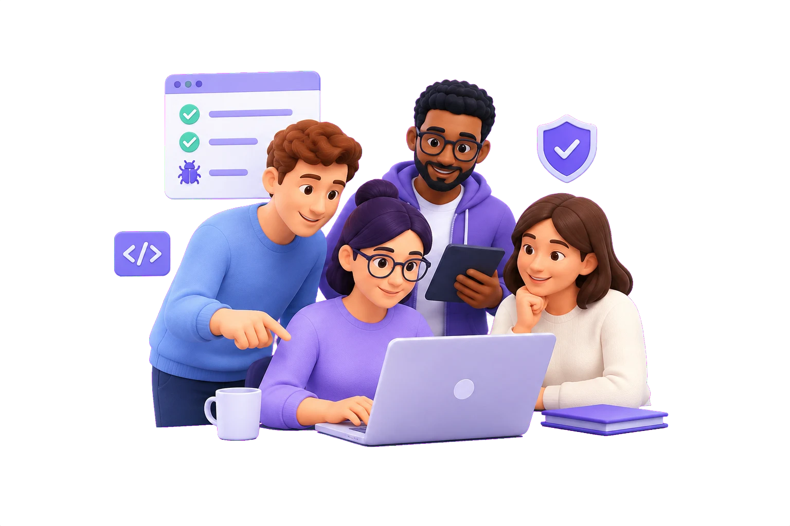 Illustration of a QA engineer inside a product team