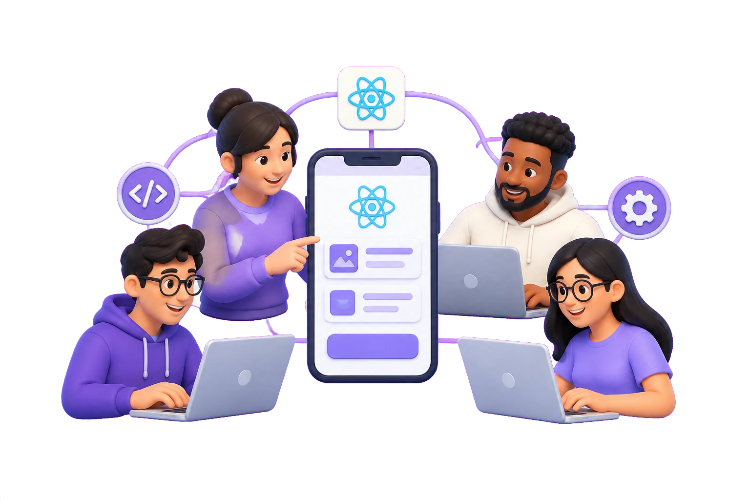 Illustration of a connected mobile product team