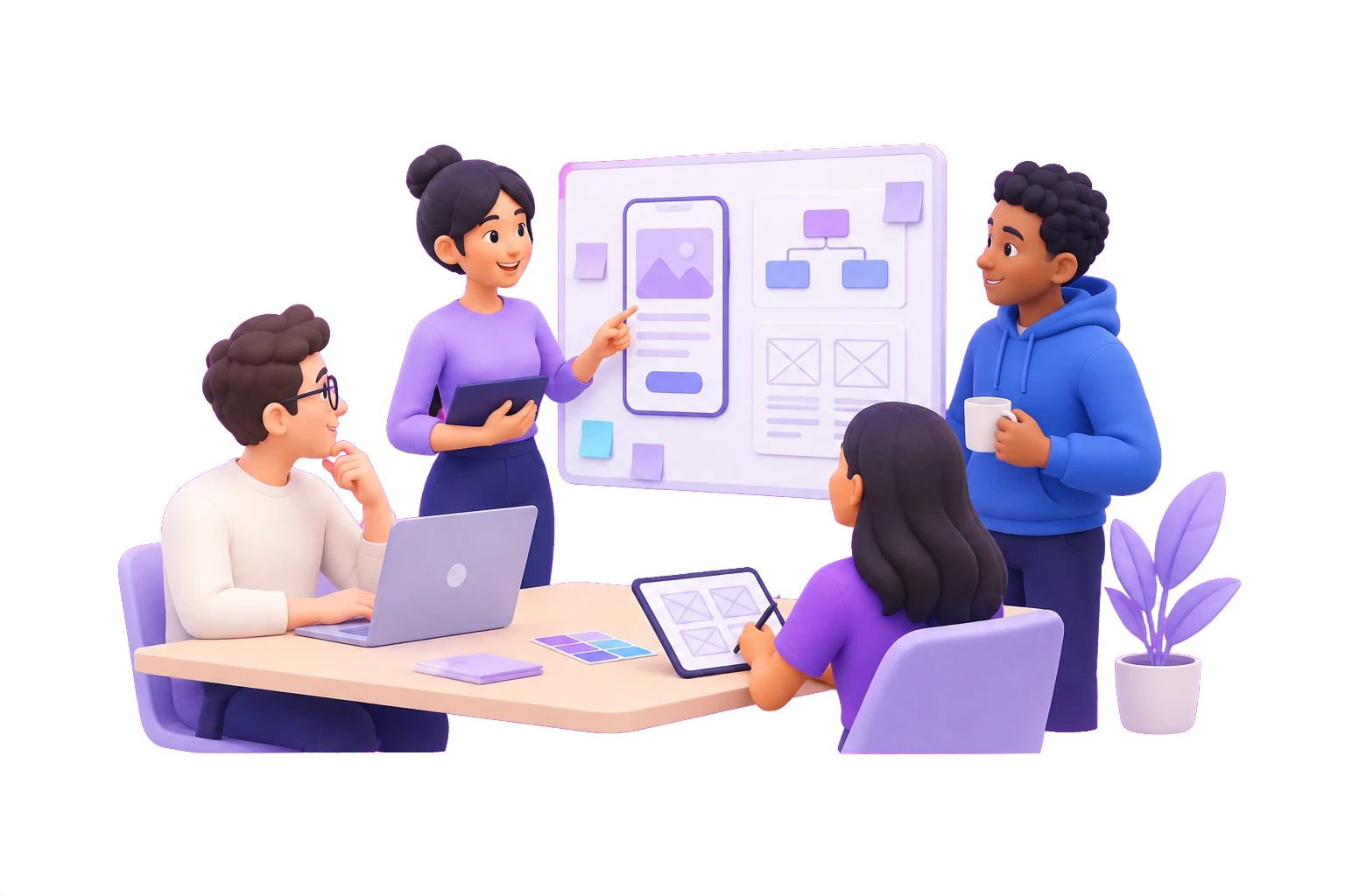 Illustration of a connected product team working together