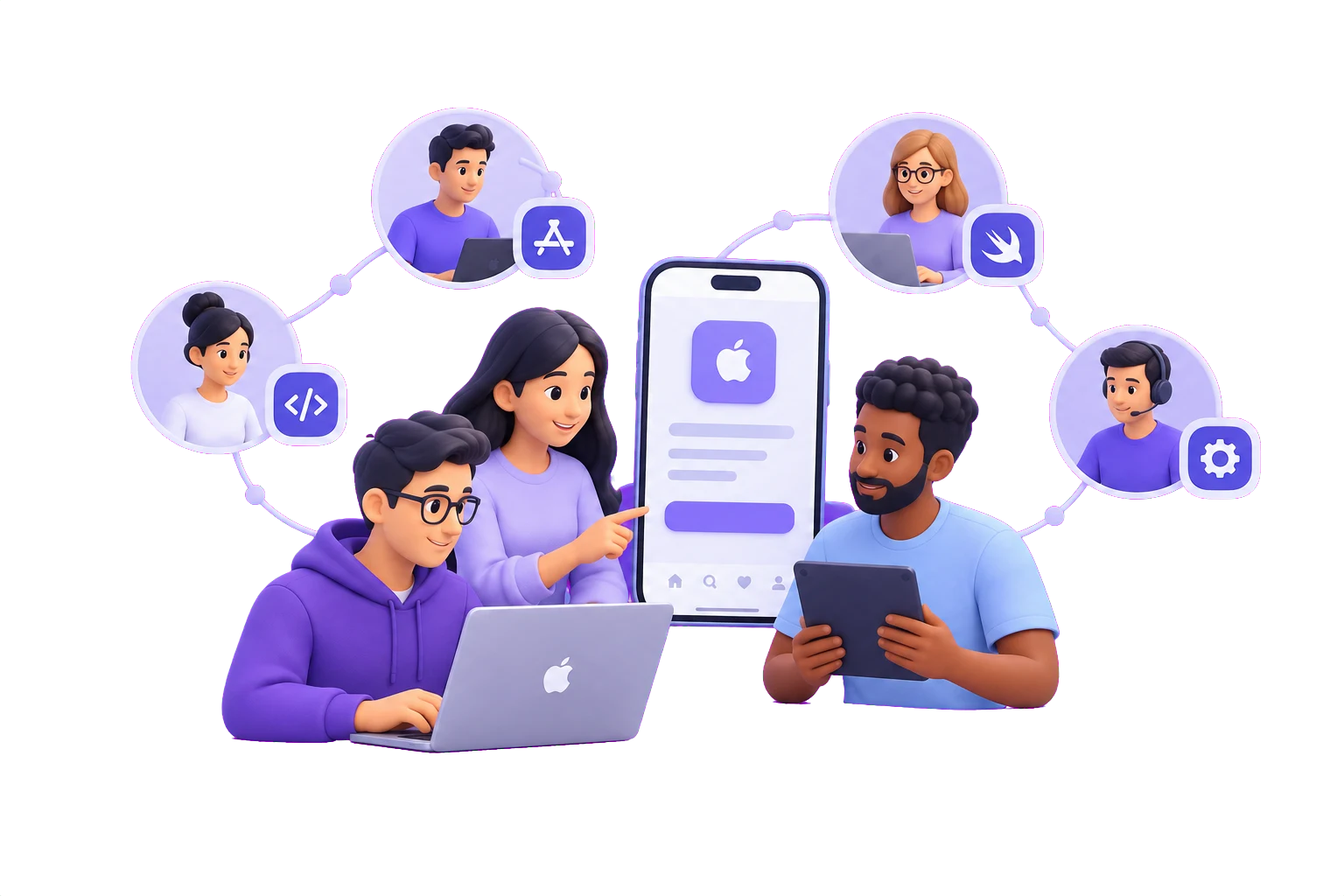 Illustration of a connected iOS product team