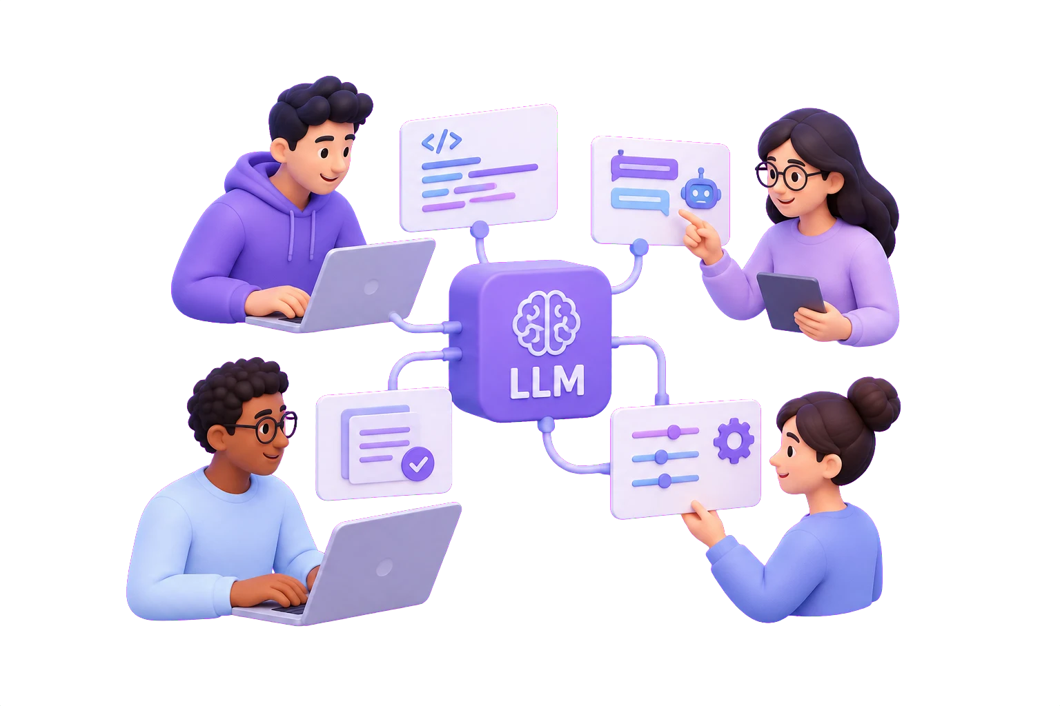 Illustration of a connected team building an LLM product