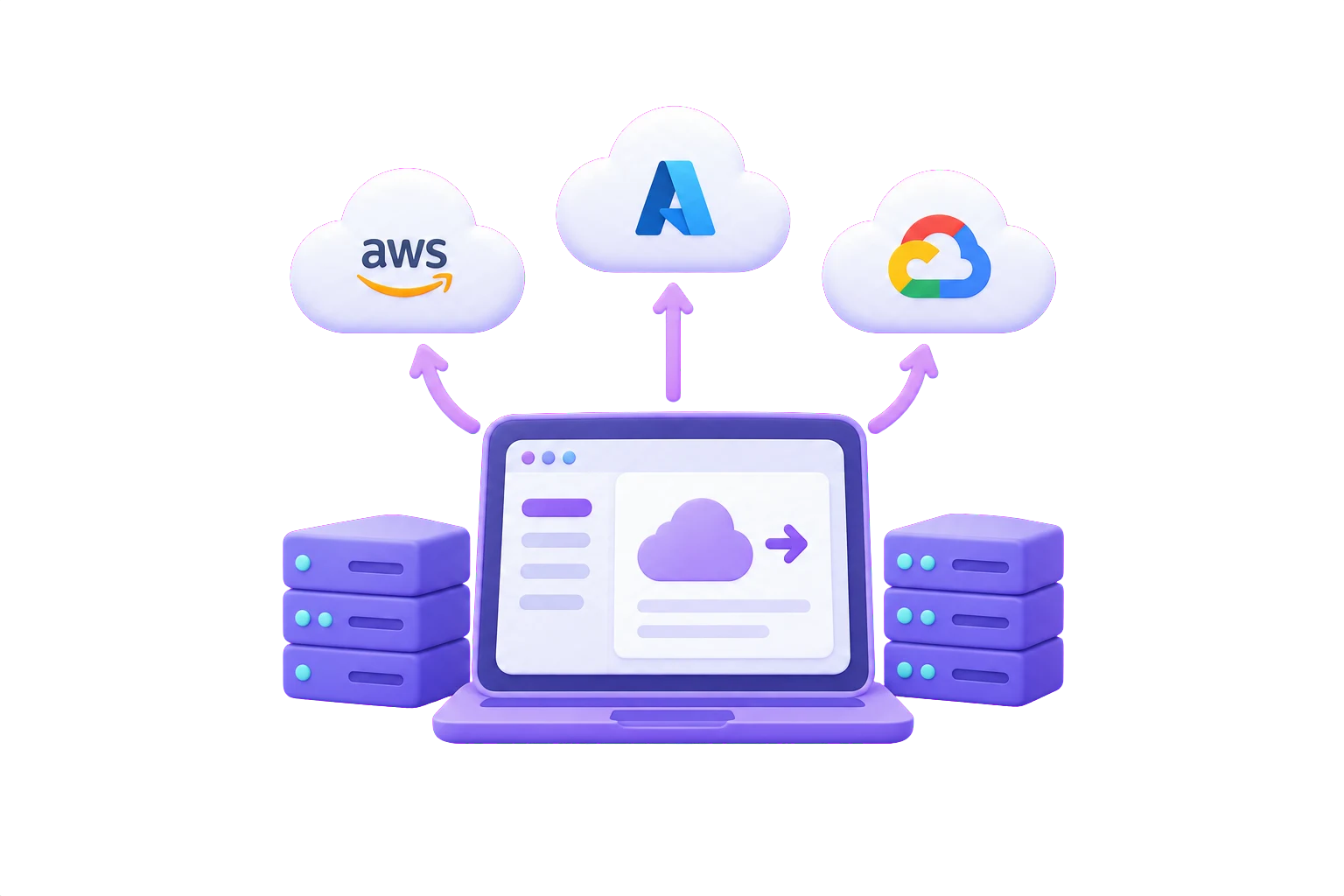 Cloud artwork for infrastructure and migration on AWS, Azure and Google Cloud