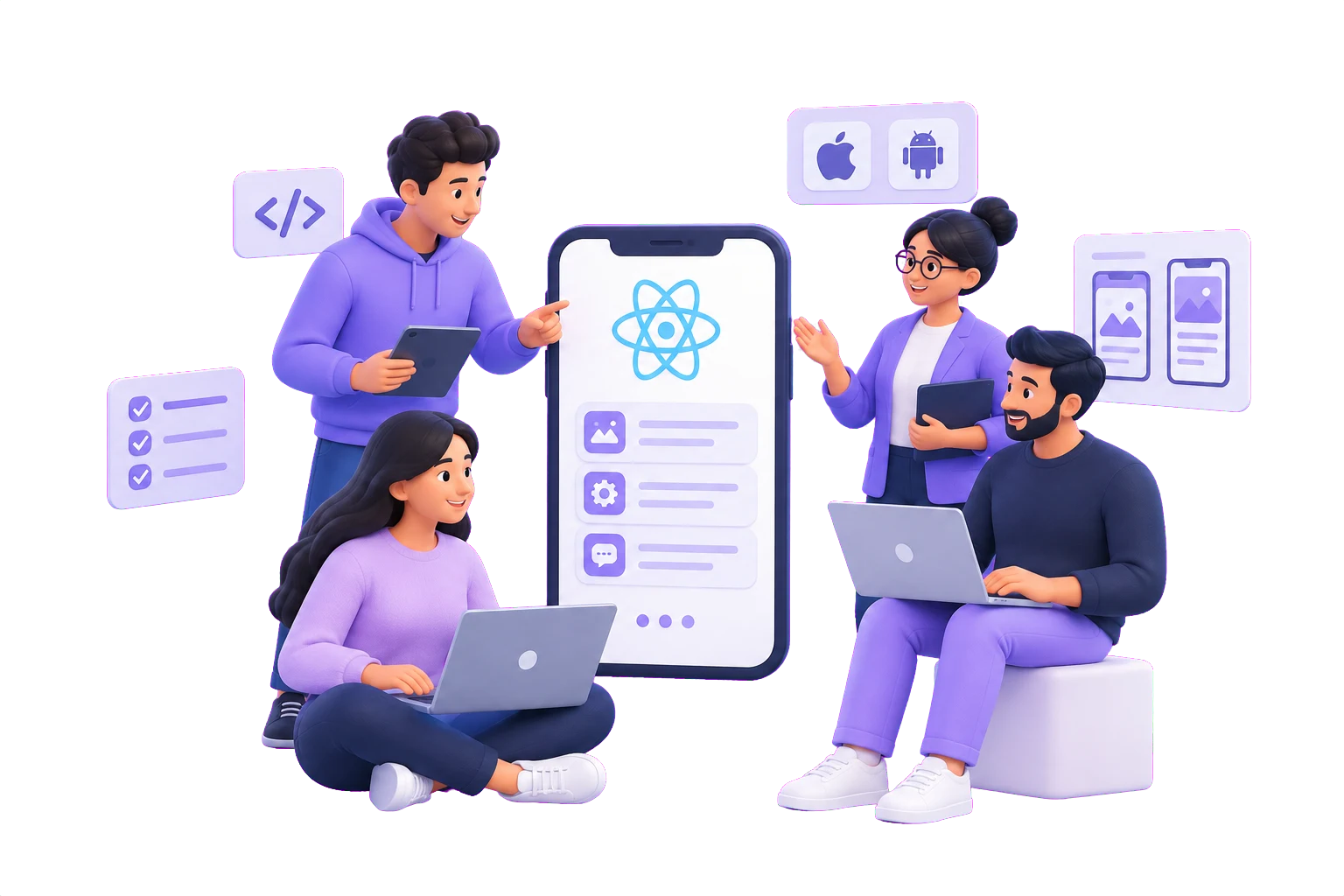 Illustration of a connected mobile product team