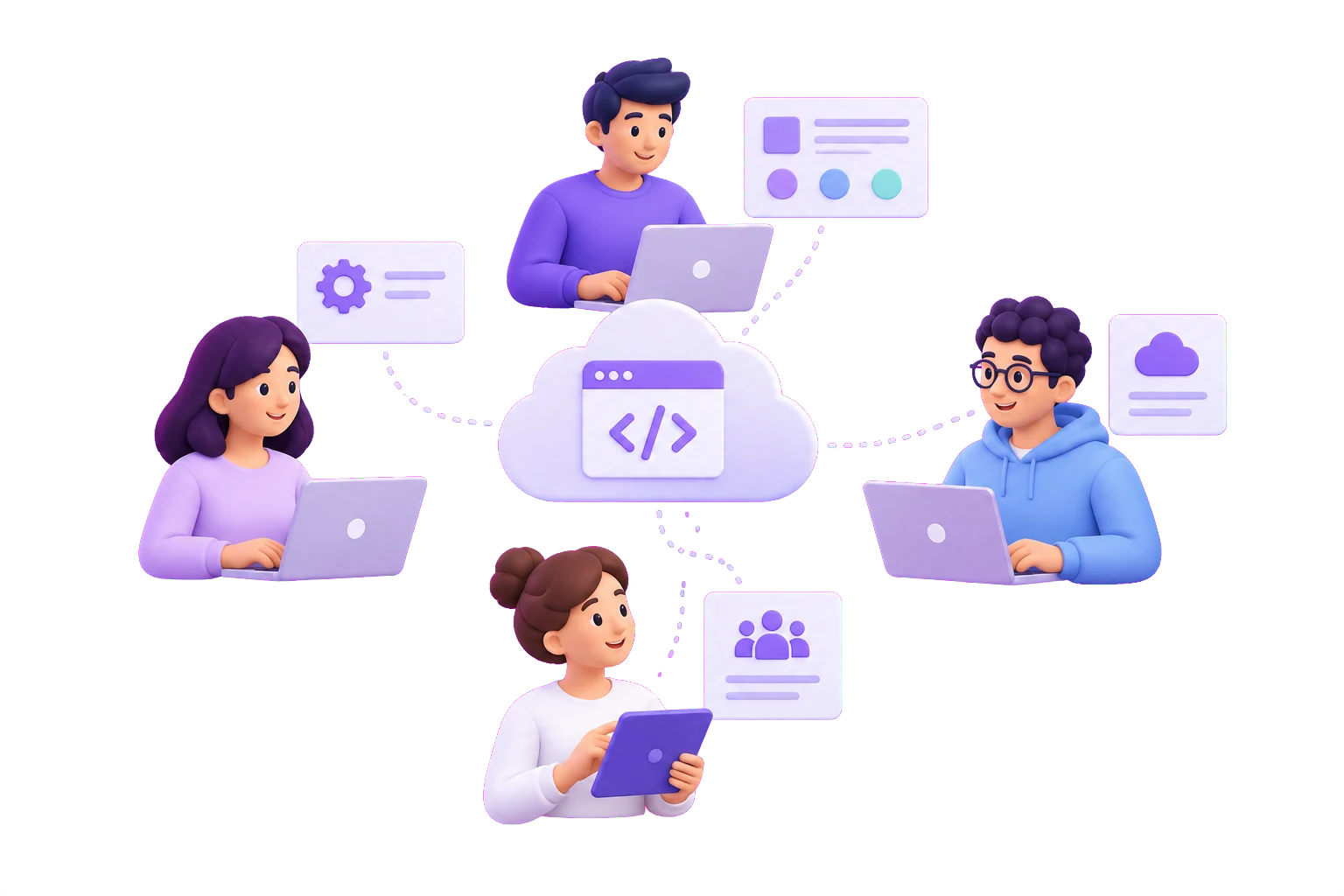 Illustration of a connected SaaS product team