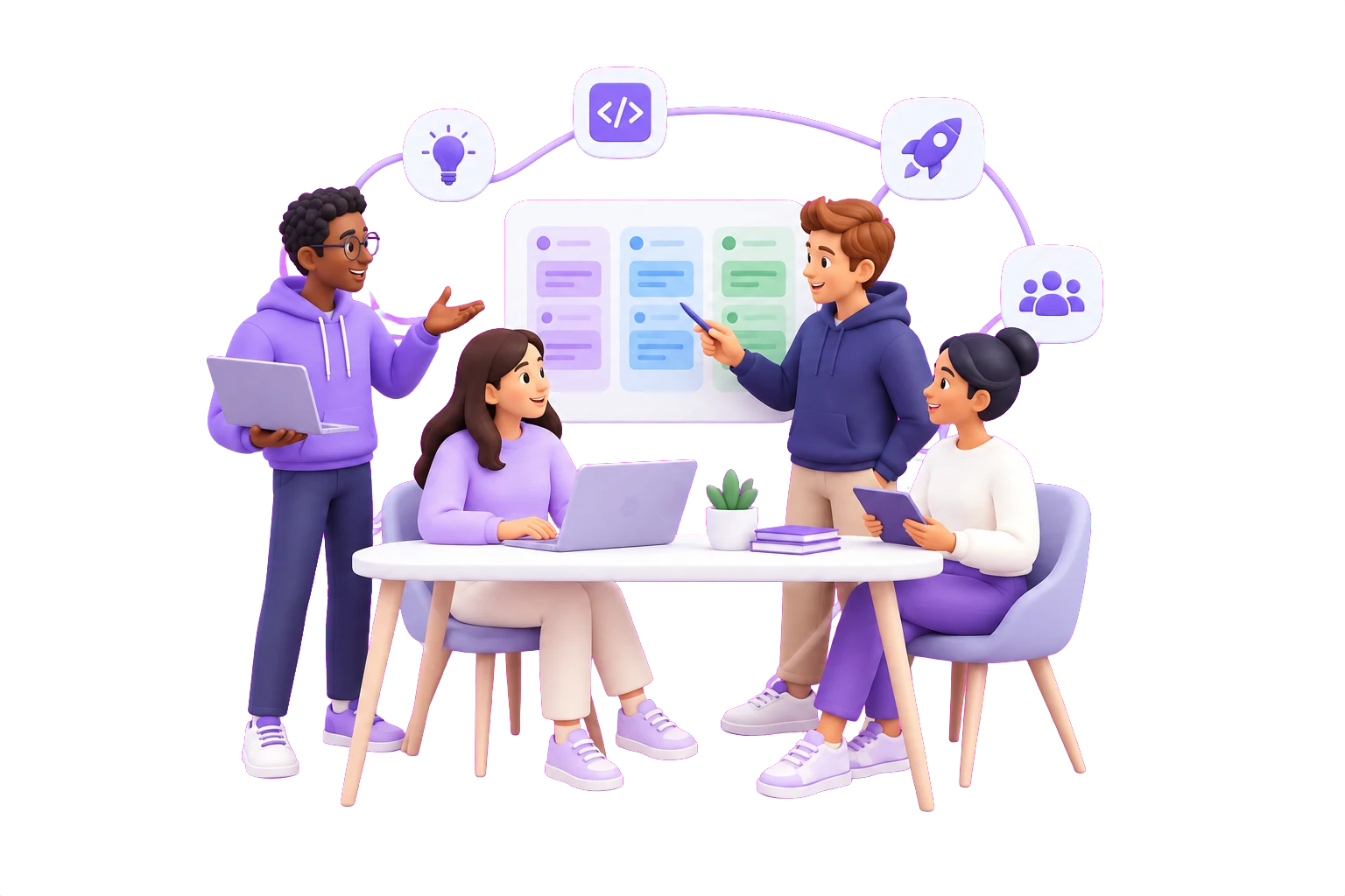 Illustration of a connected startup product team