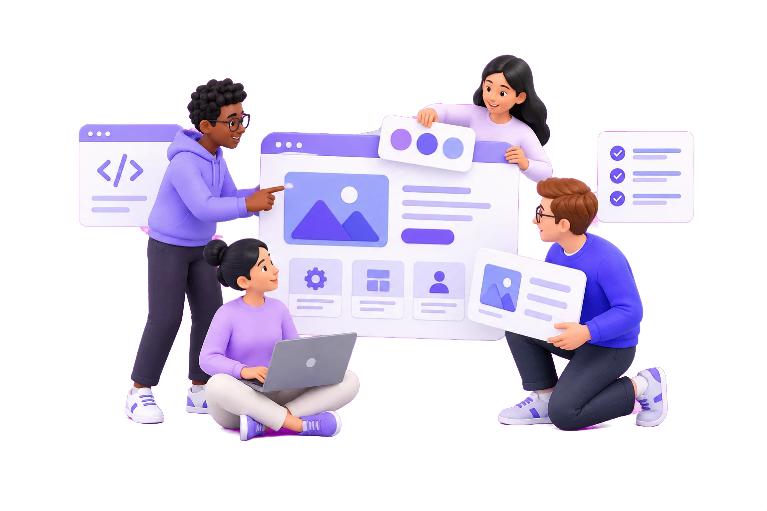 Illustration of a connected website redesign team