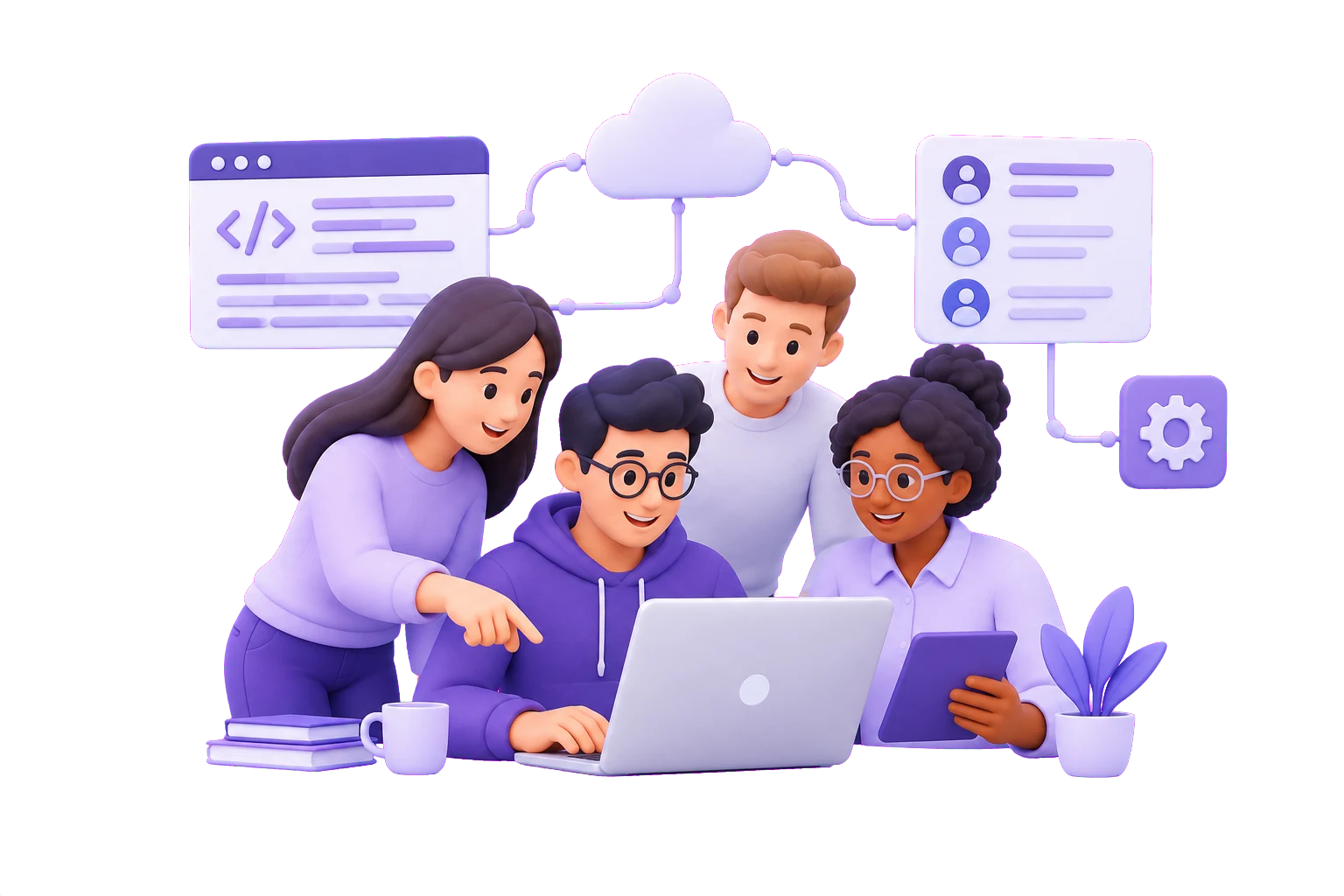 Illustration of a connected product team working together
