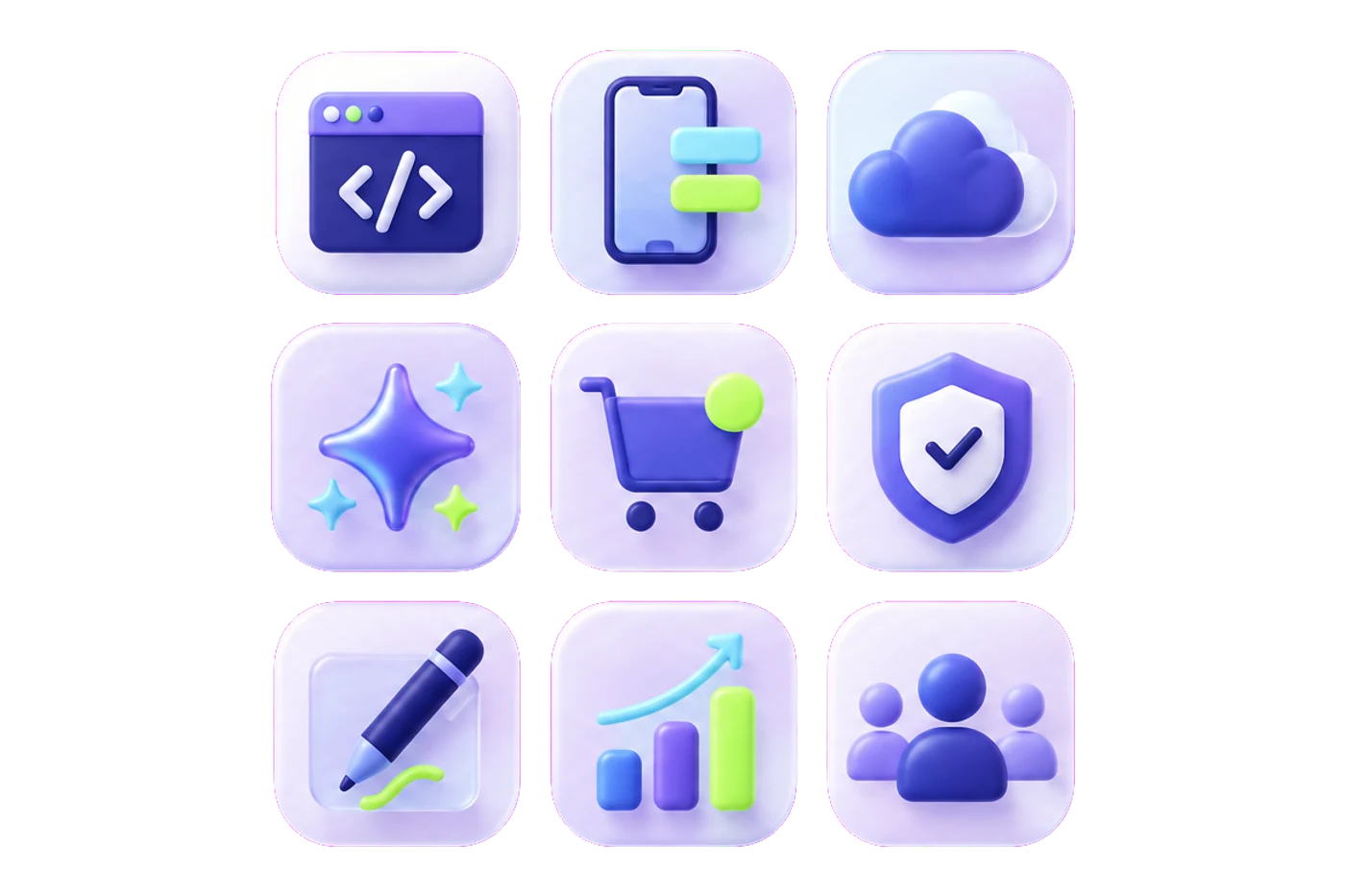 Illustration of a grid of software service icons