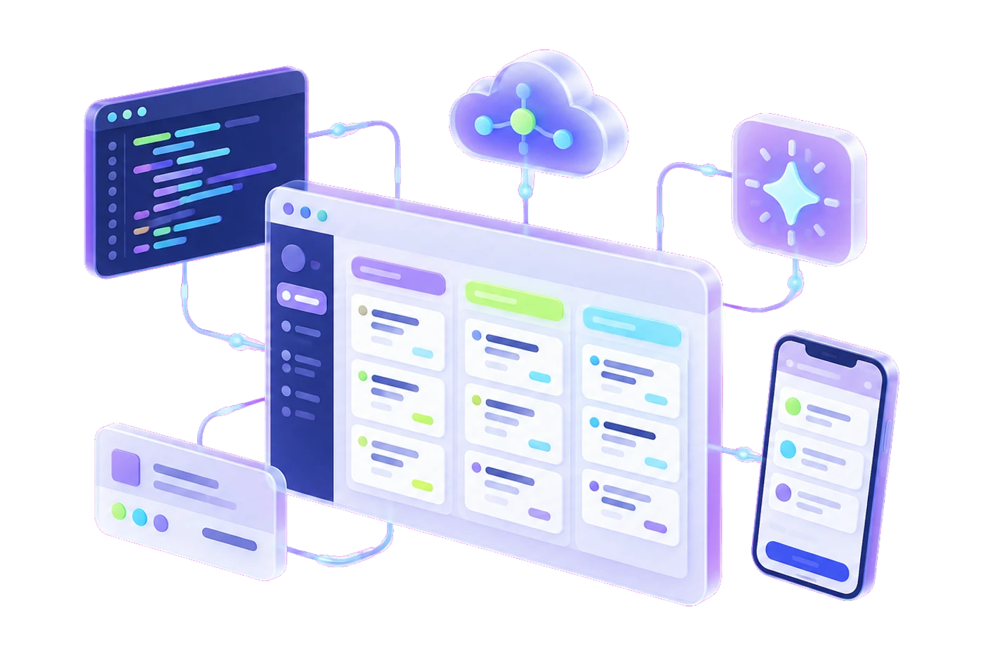 Illustration of a team planning and building a software project together